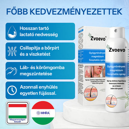 Zvevo® Magnézium Gyógynövényes Pikkelysömör Spray – Természetes bőrregeneráló megoldás viszketés, bőrpír és ekcéma ellen | 💧 Gyors felszívódás | 🚫 Szteroidmentes formula | ✨ Érzékeny és intim bőrre is