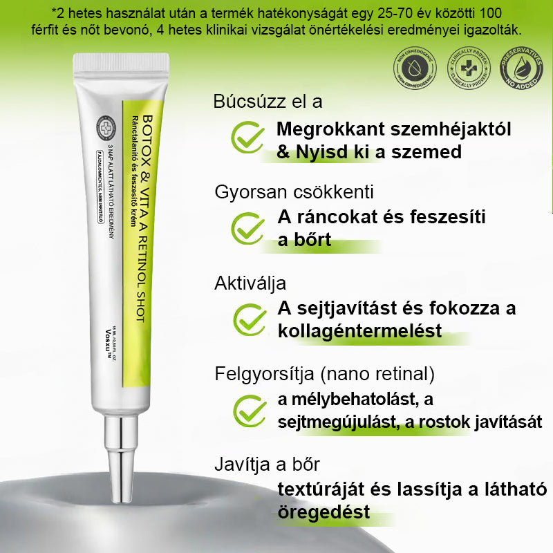 ✨ Vosxu™ Botox & Vita-A Retinol Shot ráncfelvarró szérum ✨ – 💉 Mikro-tűk | 💪 Botox-szerű peptidek | 🌿 Retinol | ⚡ Látható eredmények már 3 nap alatt