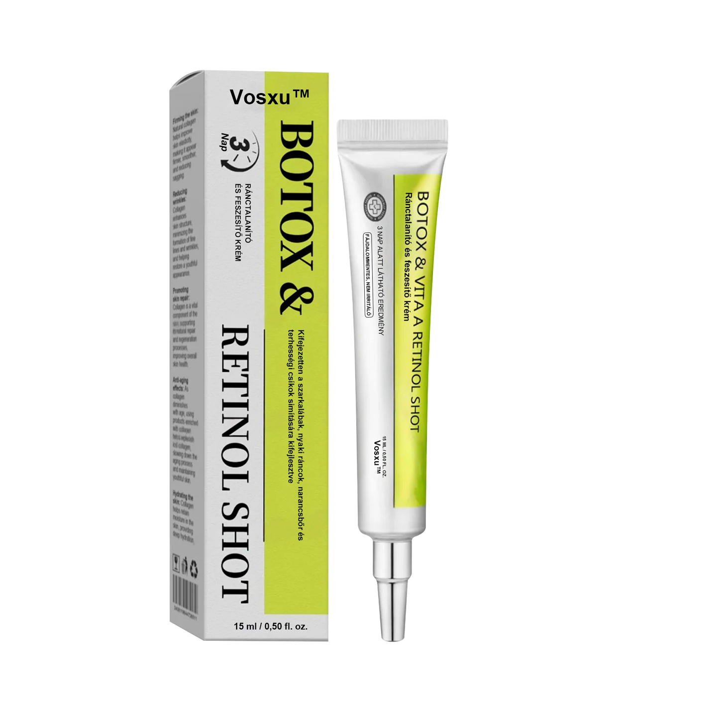 ✨ Vosxu™ Botox & Vita-A Retinol Shot ráncfelvarró szérum ✨ – 💉 Mikro-tűk | 💪 Botox-szerű peptidek | 🌿 Retinol | ⚡ Látható eredmények már 3 nap alatt