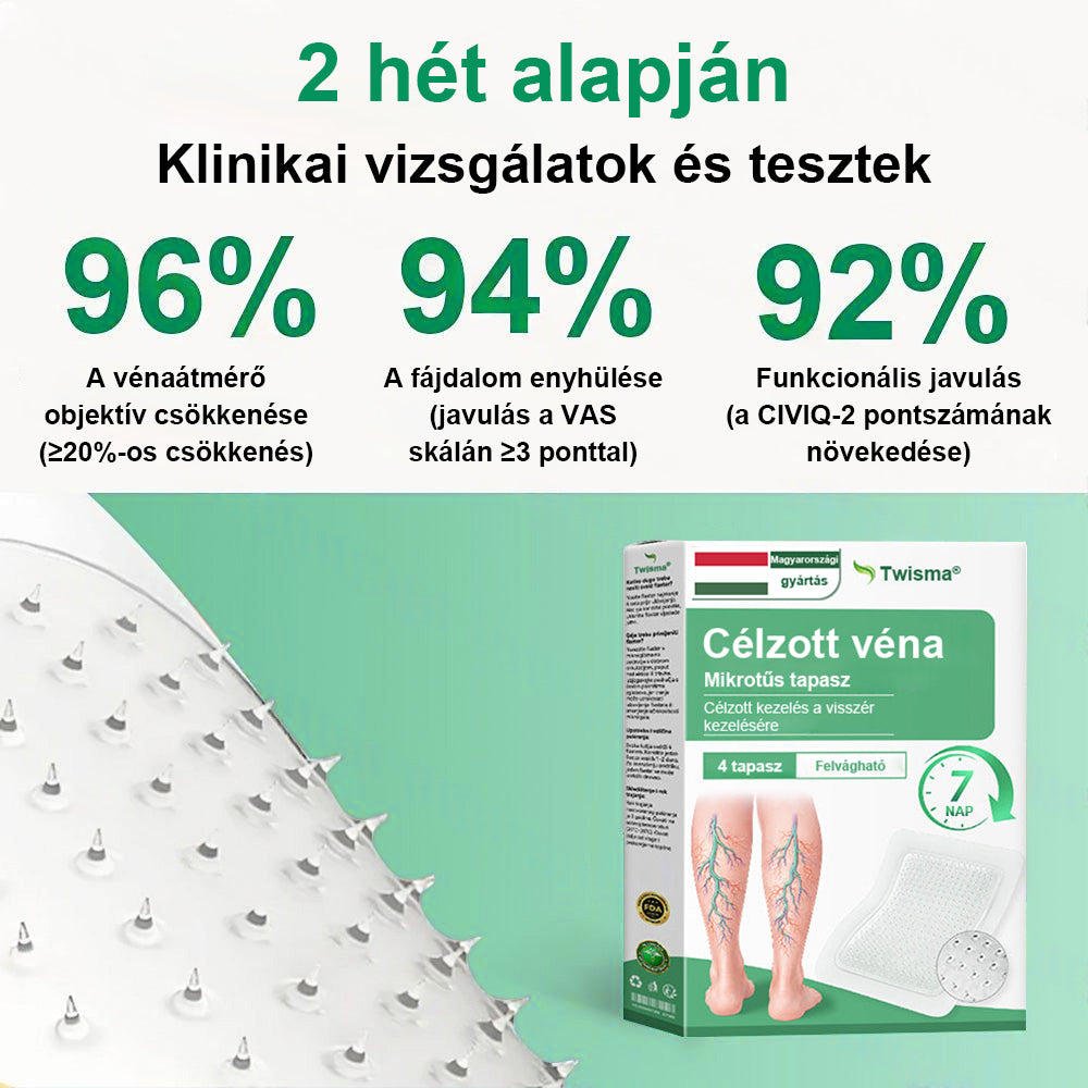 ✨ Twisma® VeinTarget – Fejlett mikro tapasz a visszerekre 🔥 96% klinikailag igazolt hatékonyság ⚡ Látható eredmények már 7–14 nap alatt 🌿 Kíméletes támogatás a könnyebb és felszabadult lábakért  🦵
