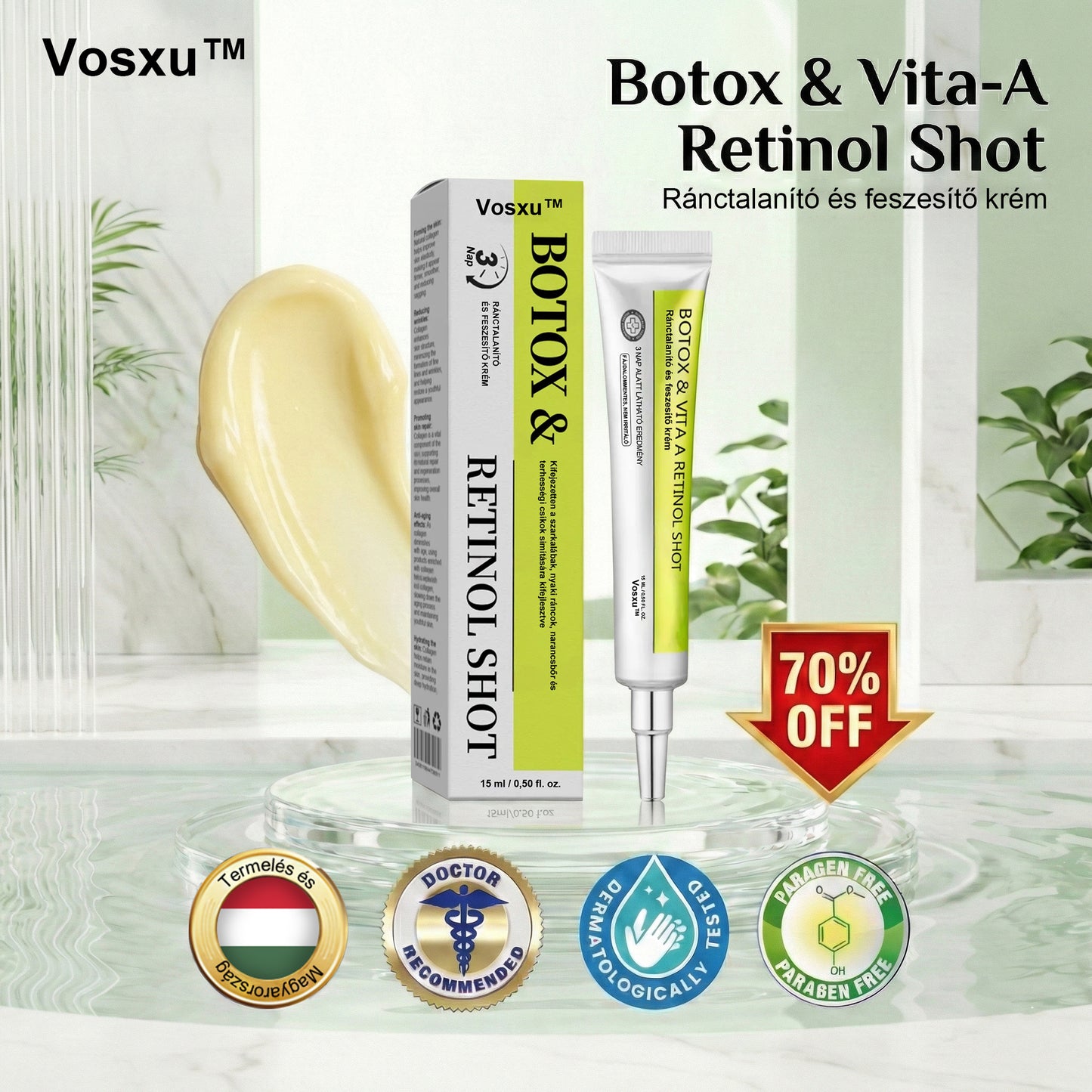 ✨ Vosxu™ Botox & Vita-A Retinol Shot ráncfelvarró szérum ✨ – 💉 Mikro-tűk | 💪 Botox-szerű peptidek | 🌿 Retinol | ⚡ Látható eredmények már 3 nap alatt