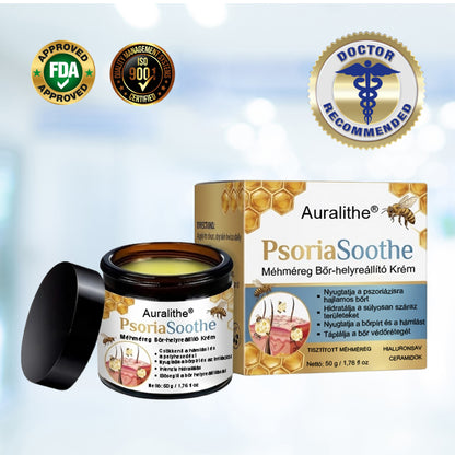 🐝 Auralithe® PsoriaSoothe – Szteroidmentes méhméreges krém viszkető, hámló és érzékeny bőrre 🍎