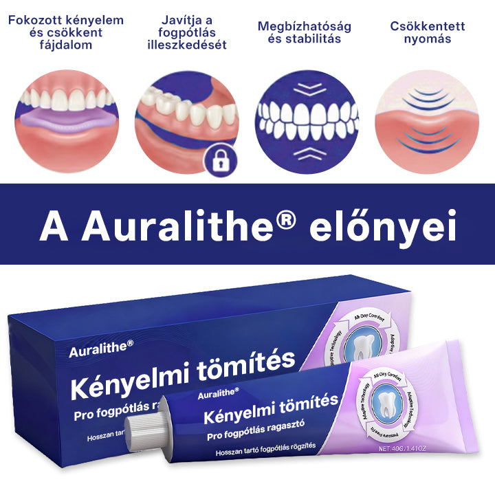 Auralithe® Comfort Seal Pro Fogsor Ragasztó🦷 Auralithe® Comfort Seal Pro | 96 órás prémium fogsorragasztó ✅ Stabil rögzítés ✨ Kényelmes illeszkedés 🚫 Csúszás nélkül