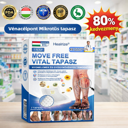 Healrize® MoveFree Vital tapasz ✨ – 🌿 Növényi & nyomelem alapú transzdermális tapasz 💪 Vérkeringés, ízületek, idegek & vércukorszint támogatására 🦵 Mindennapi kényelemért és mozgásszabadságért ✅