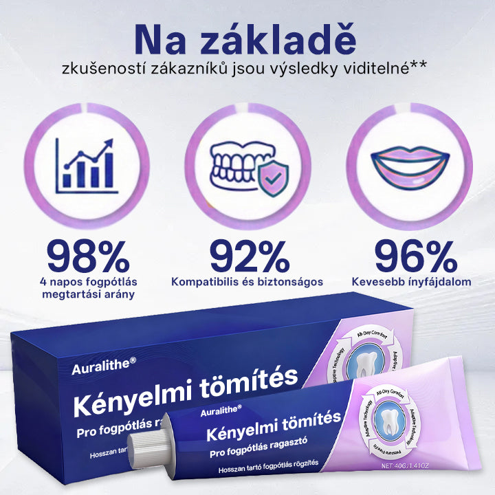 Auralithe® Comfort Seal Pro Fogsor Ragasztó🦷 Auralithe® Comfort Seal Pro | 96 órás prémium fogsorragasztó ✅ Stabil rögzítés ✨ Kényelmes illeszkedés 🚫 Csúszás nélkül