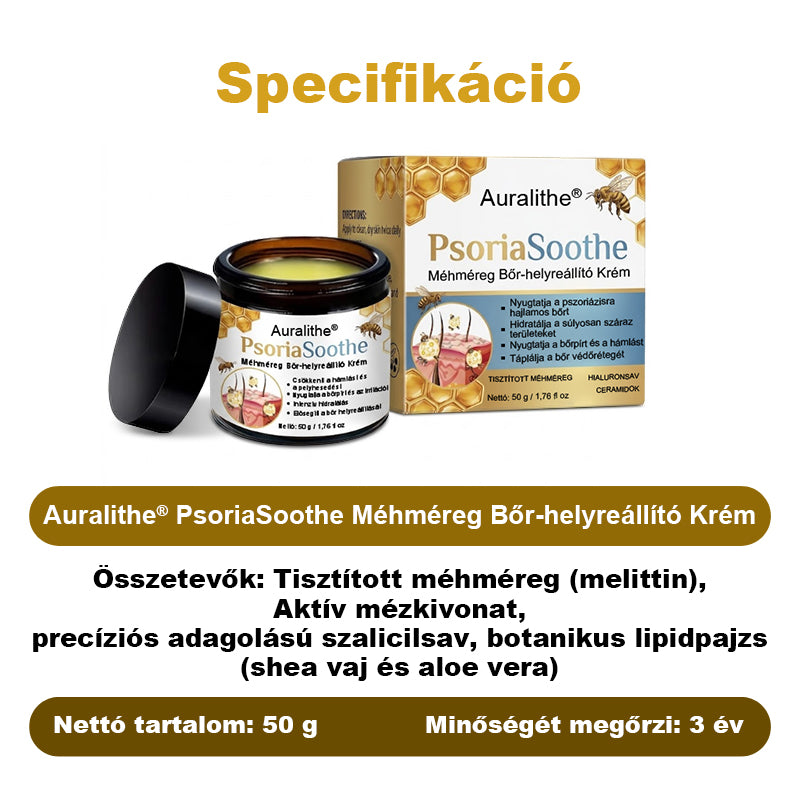 🐝 Auralithe® PsoriaSoothe – Szteroidmentes méhméreges krém viszkető, hámló és érzékeny bőrre 🍎