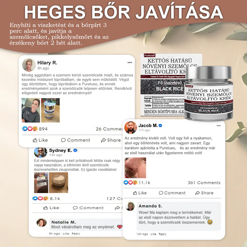 🌿 Pureluxo® Fekete Rizses Bőrregeneráló Esszenciakrém ✨ Szemölcsök, Bőrkinövések és Bőrhibák Célzott Ápolására
